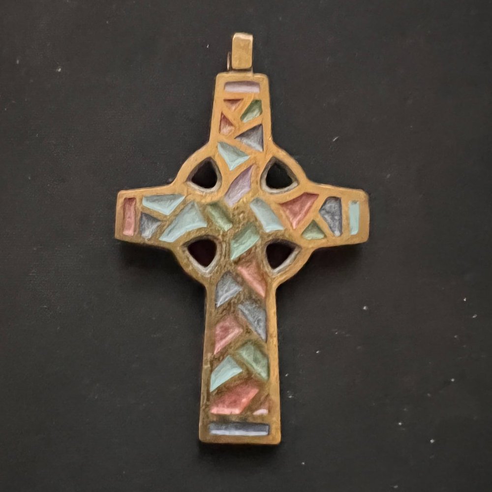 Vintage 1969 Terra Sancta Guild Israel Enamel Cross Crucifix Pendant